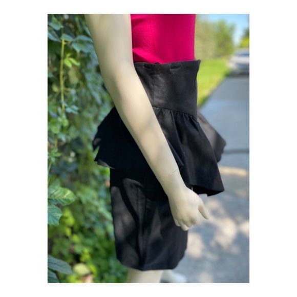 Vintage 80s Black Peplum Pencil Skirt 100% Cotton Sz 9 - Picture 11 of 12